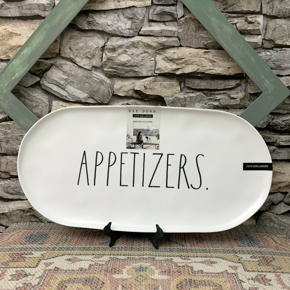 #04 Rae Dunn APPETIZERS Black White Melamine Serving Platter Tray Artisan Gift